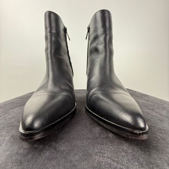 Enzo Angiolini Black Leather Pointed Toe Block Heel Ankle Boots - Picture 2 of 10